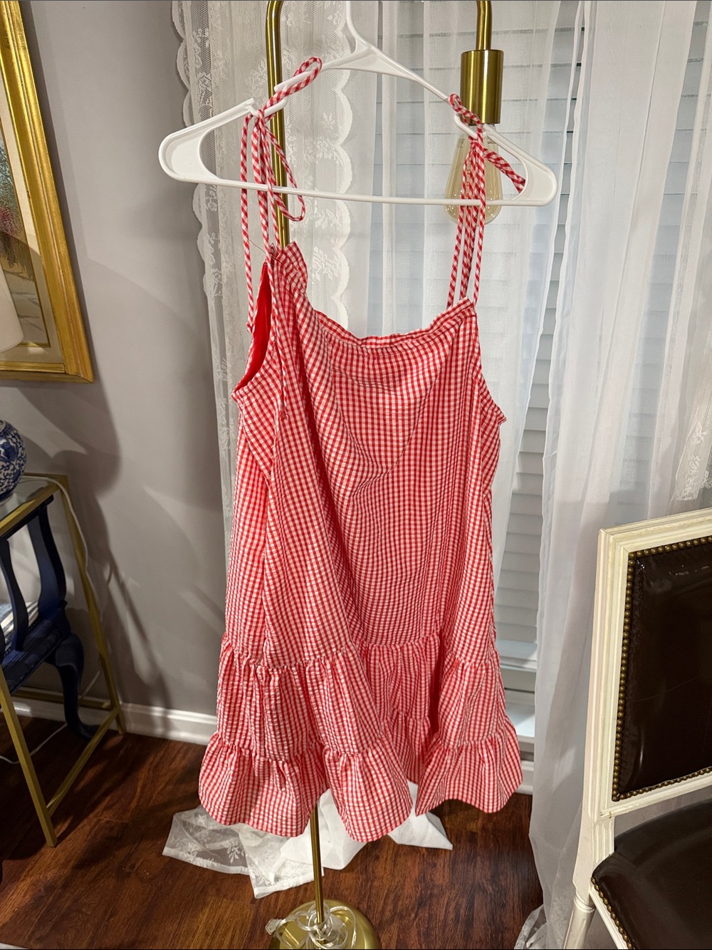 Ces Femme Red and White Gingham Dress with Tie Straps - Picture 3 of 3